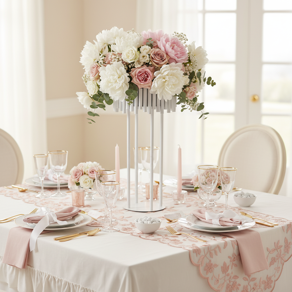 Luxe Drum Table Centerpiece Stand - White