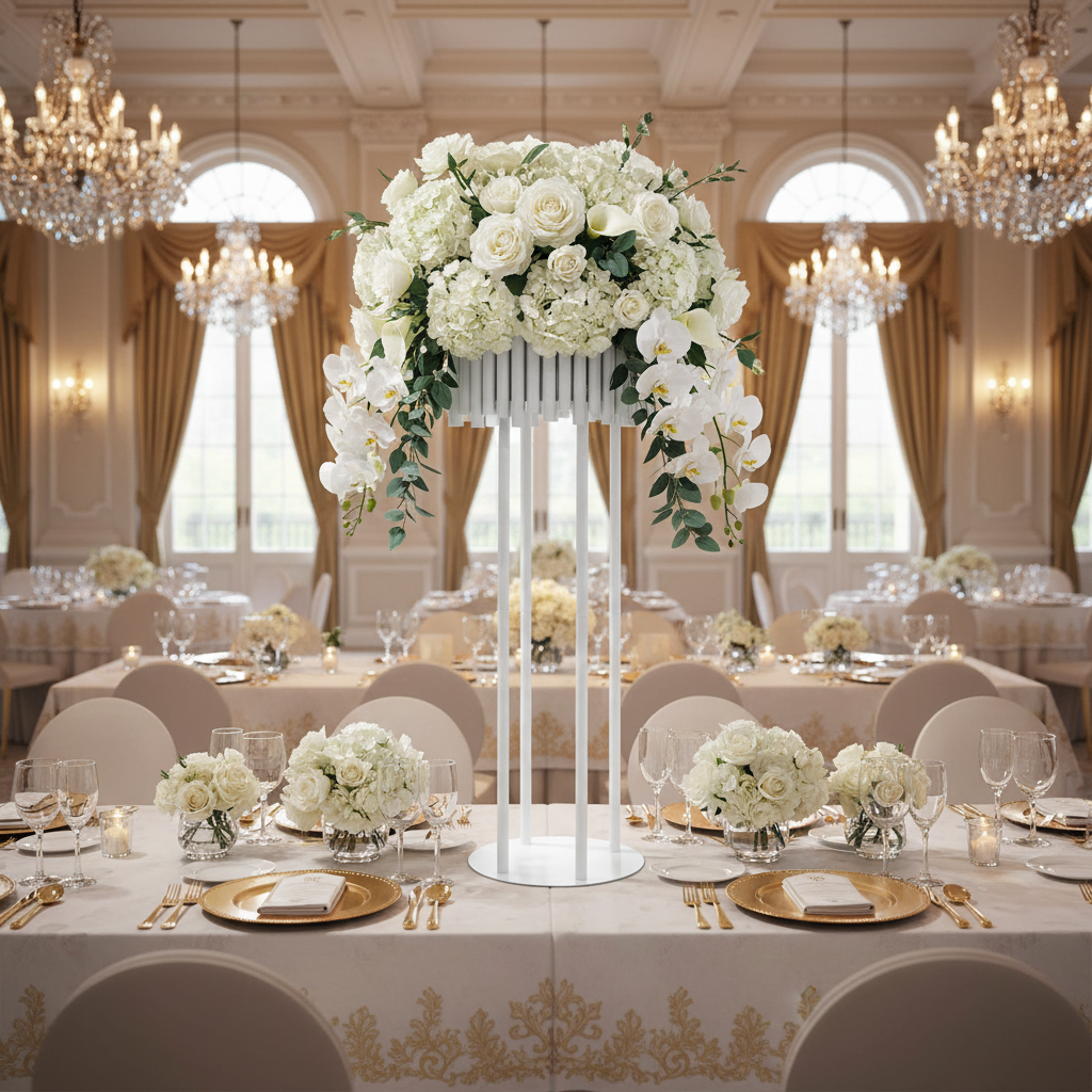 Luxe Drum Table Centerpiece Stand - White