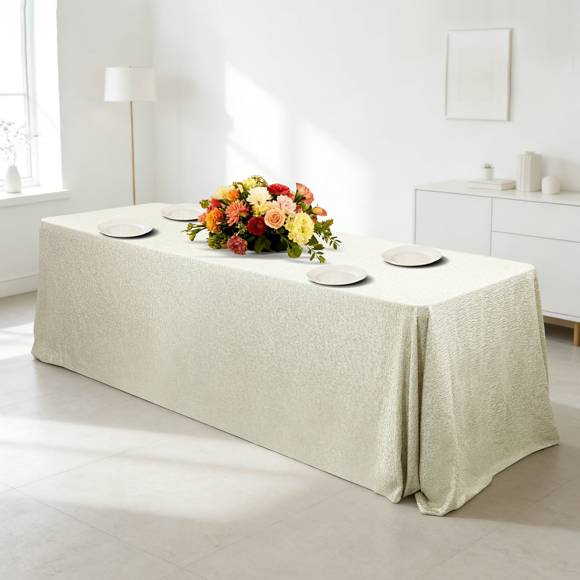 Luxury Boucle Rectangular Tablecloth Beige mock up