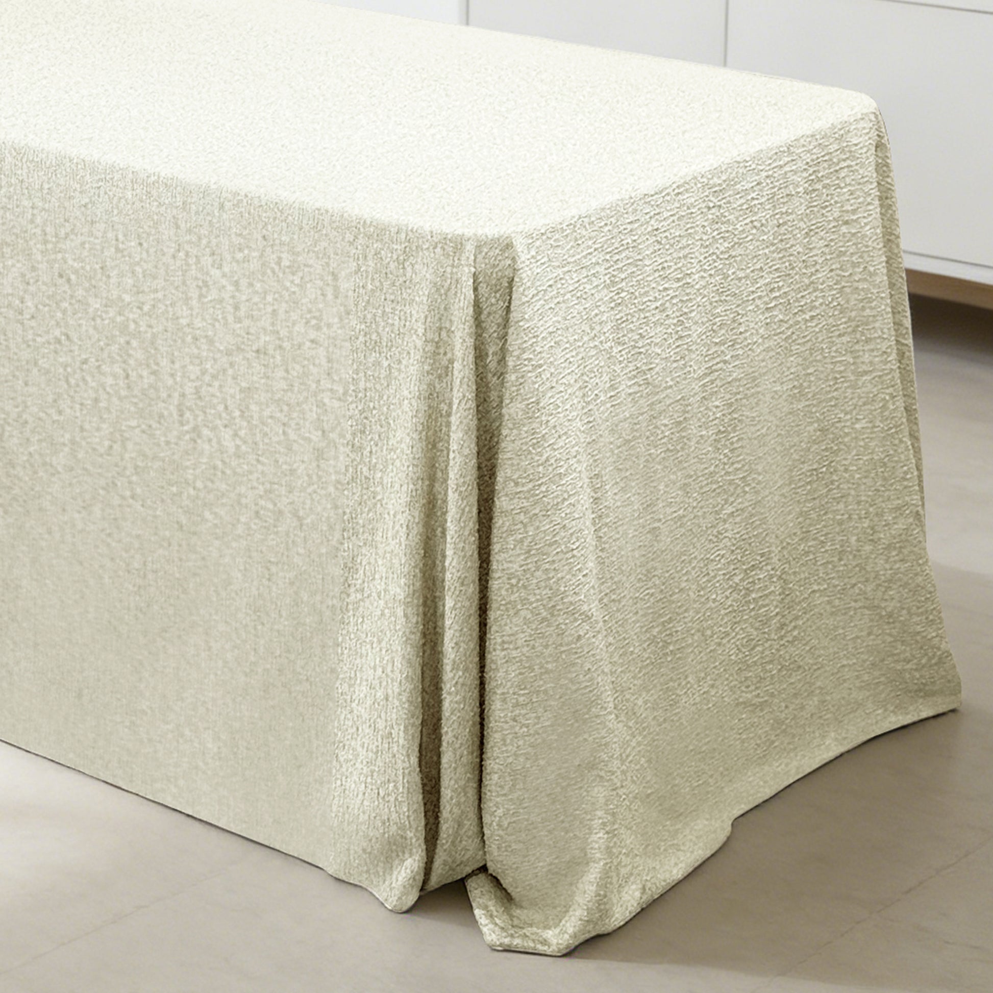  Luxury Boucle Rectangular Tablecloth Beige drop to the floor