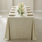 Luxury Boucle Rectangular Tablecloth Beige with dinner plates and luxury boucle napkins beige