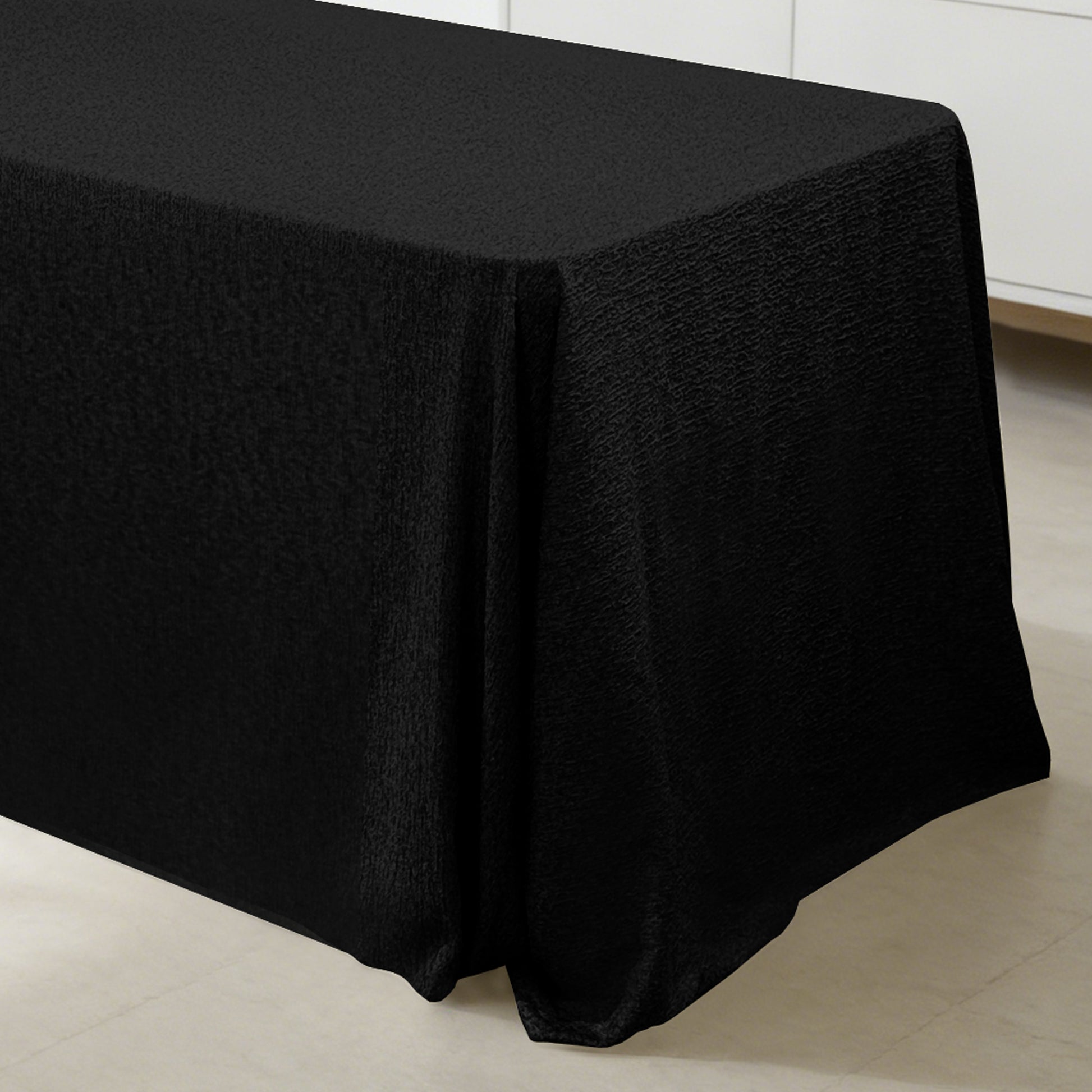 Luxury Boucle Rectangular Tablecloth Black end drop to the floor