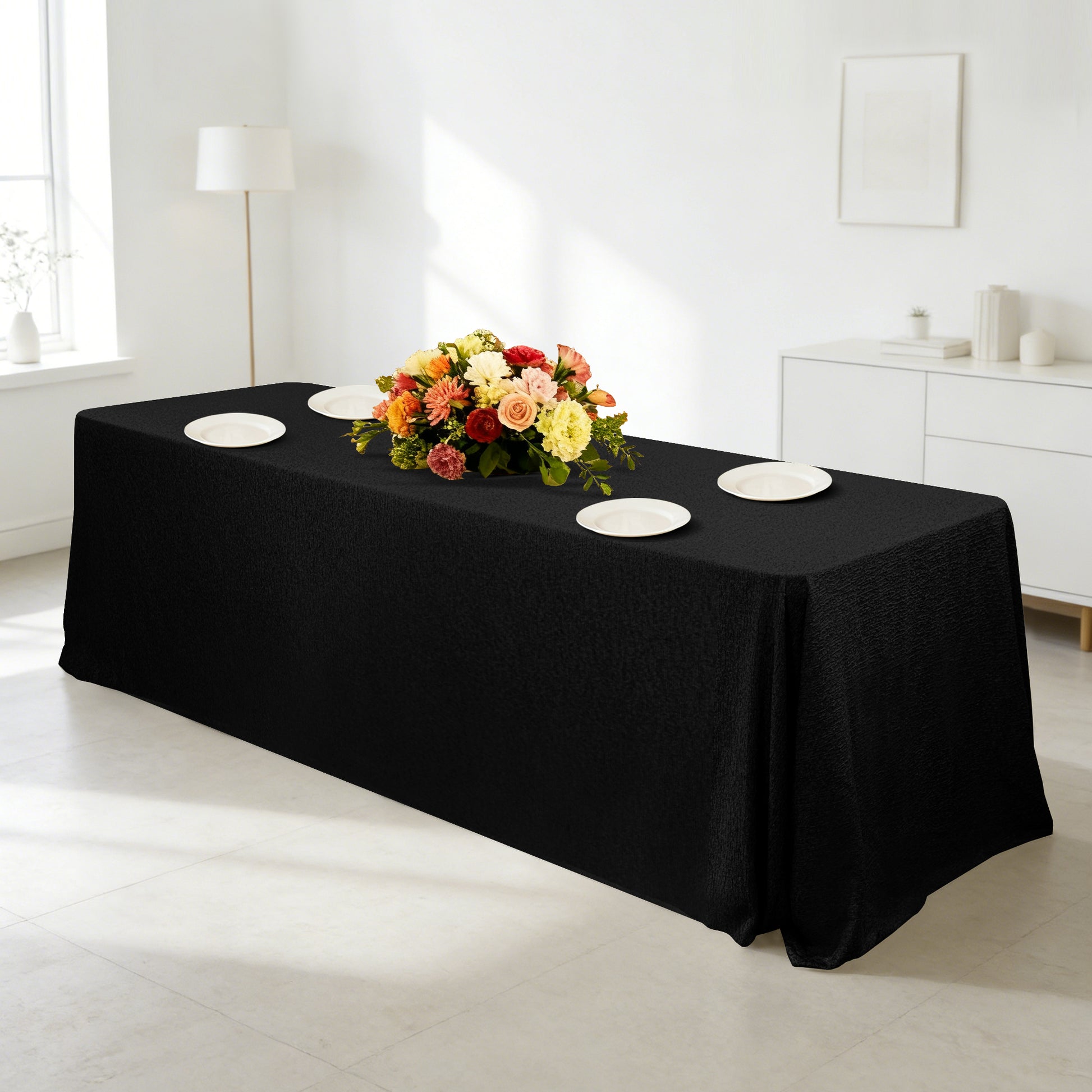 Luxury Boucle Rectangular Tablecloth Black mock up