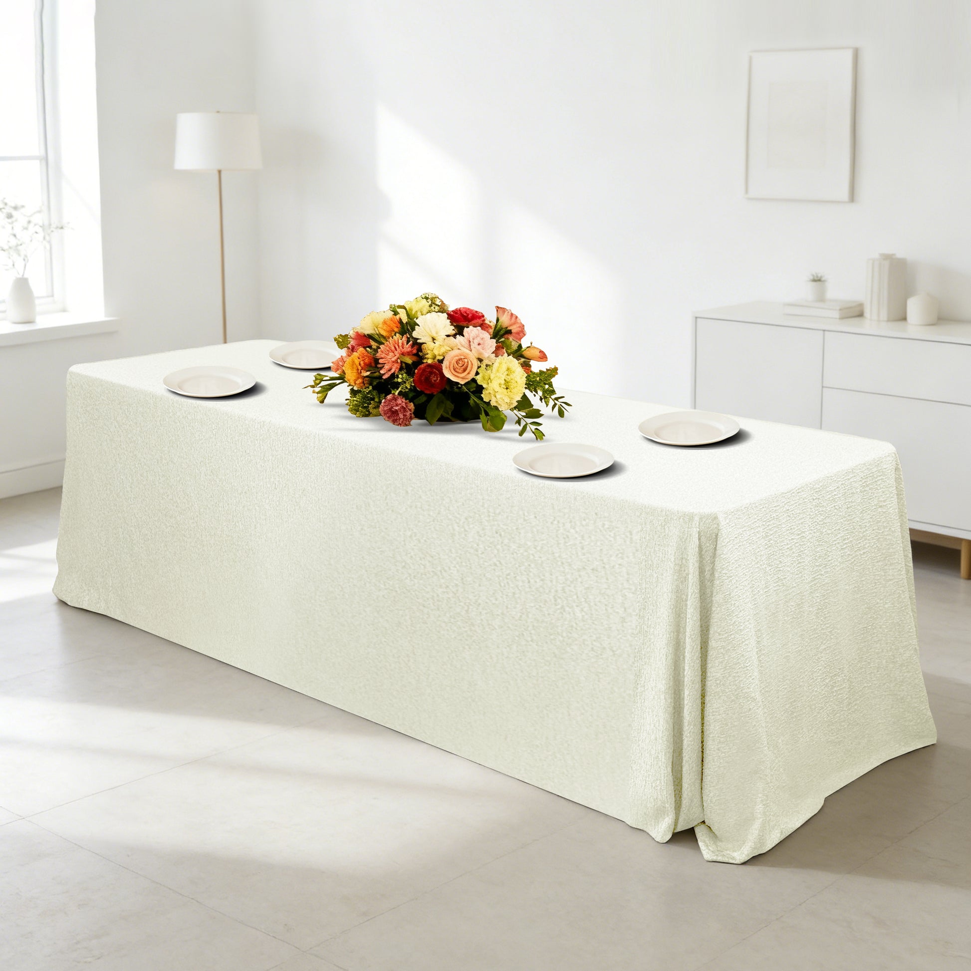 Luxury Boucle Rectangular Tablecloth Ivory mock up