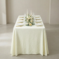 Luxury Boucle Rectangular Tablecloth Ivory white dinner plates and gold flatware