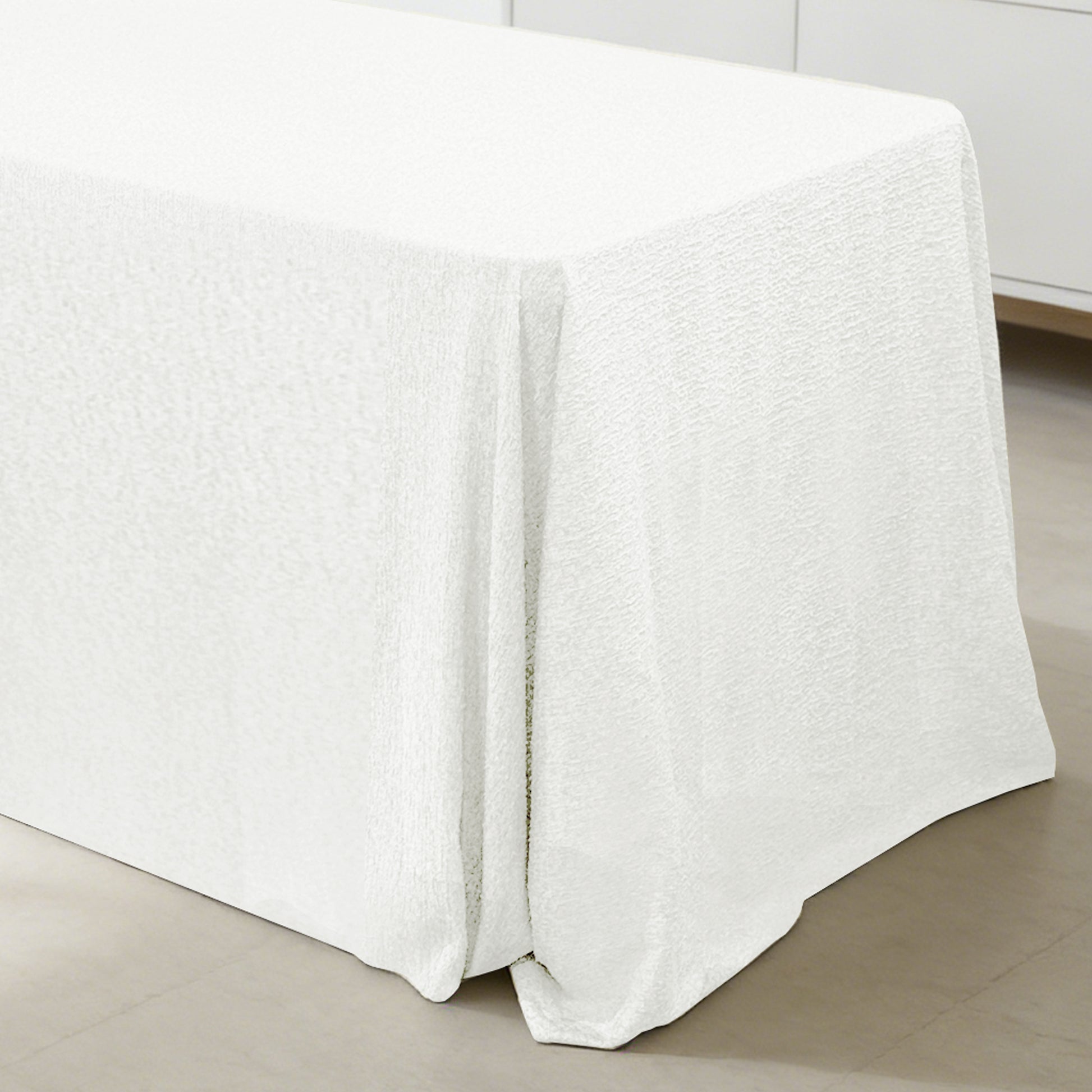 Luxury Boucle Rectangular Tablecloth - White end drop to the floor