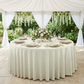 Luxury Boucle Round Tablecloth Beige outdoor with hanging with wisteria florals, gold charge rplates and floral centerpiece
