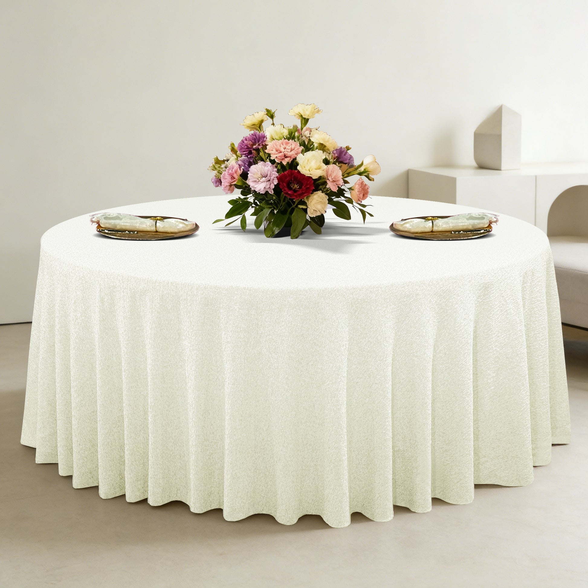 Luxury Boucle Round Tablecloth Ivory mockup