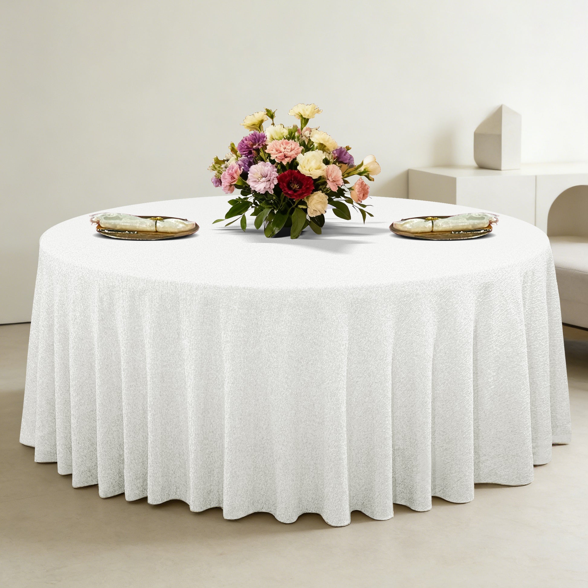Luxury Boucle Round Tablecloth White - CV Linens
