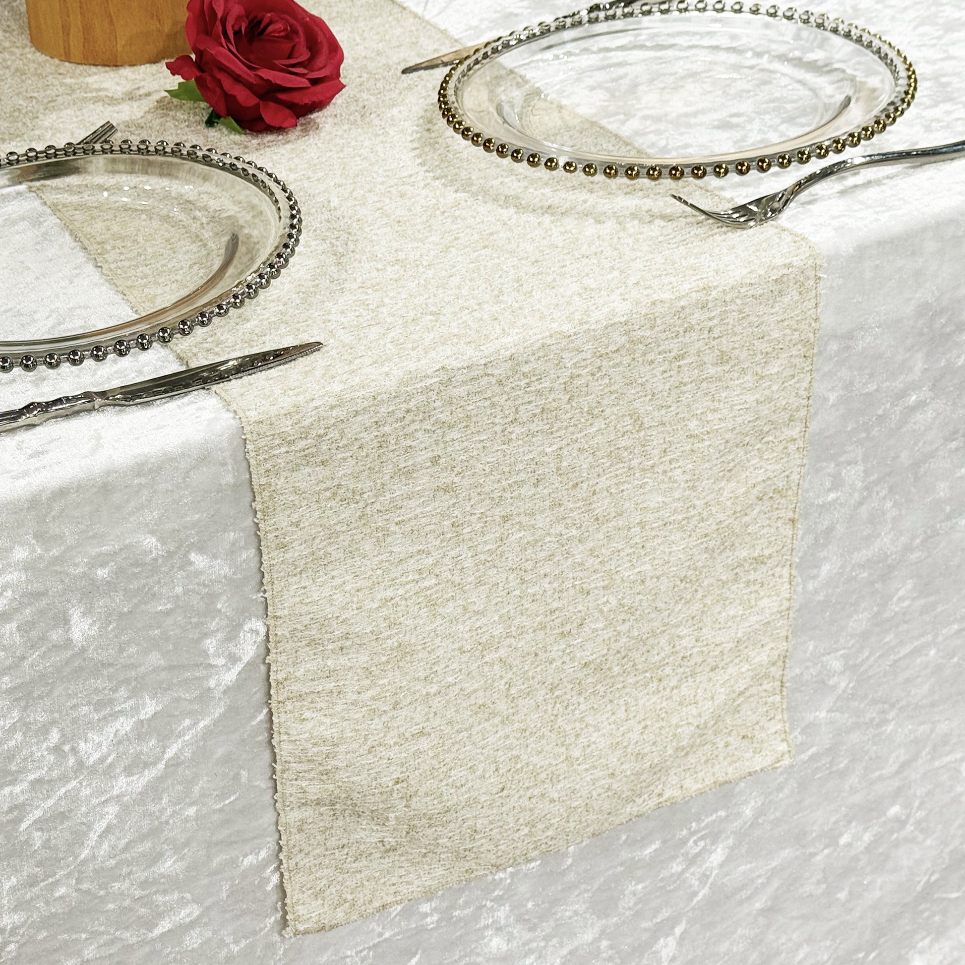 Luxury Boucle Table Runner Beige mockup close up