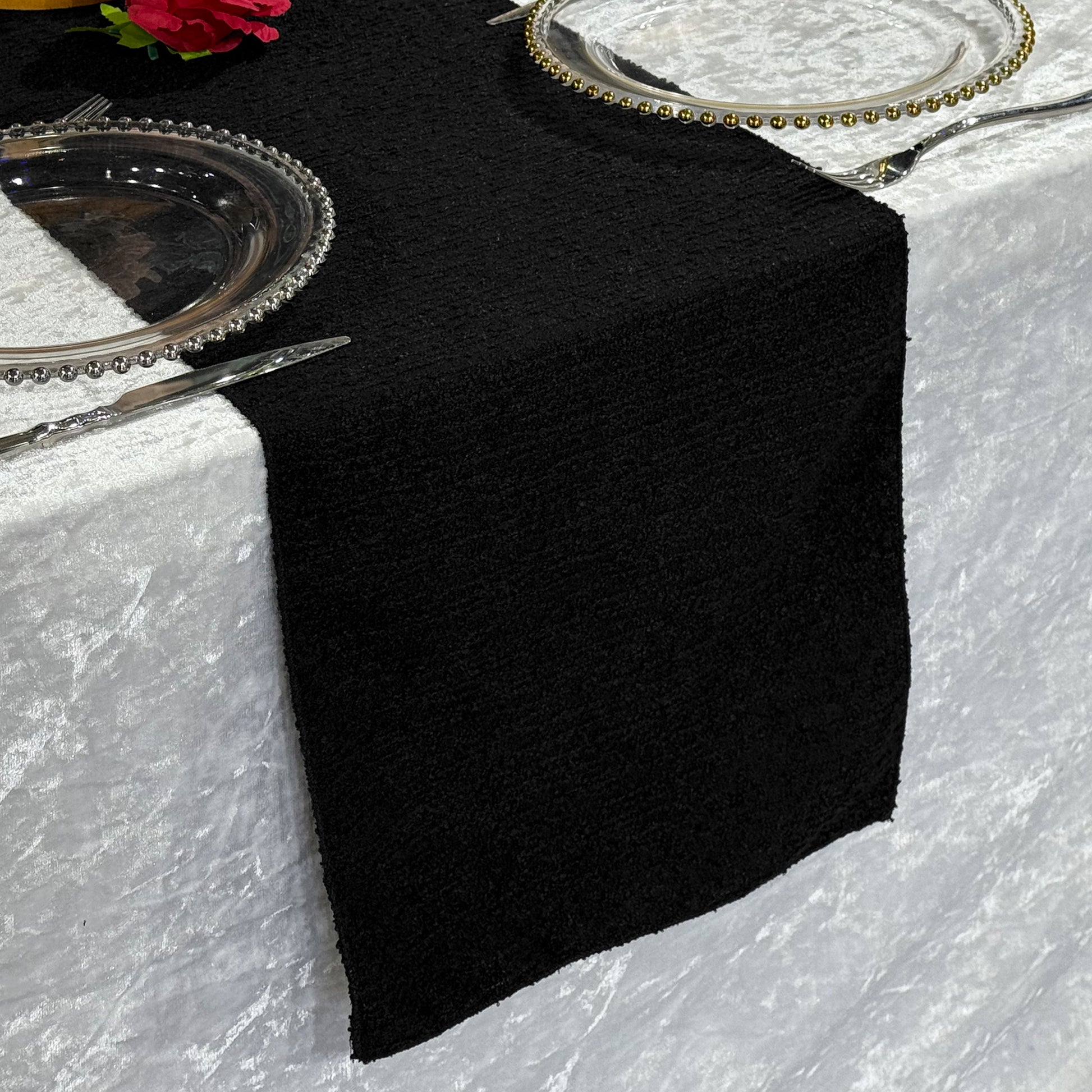 Luxury BoucleTable Runner Black - CV 
Linens
