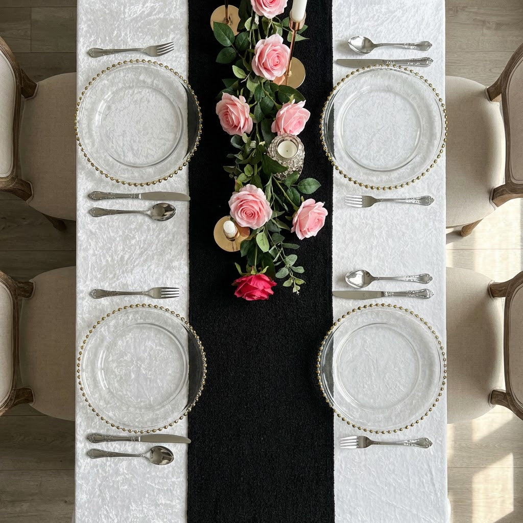 birdseye view of the Luxury Boucle Table Runner Black
