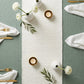 birdseye view of the Luxury Boucle Table Runner White close up
