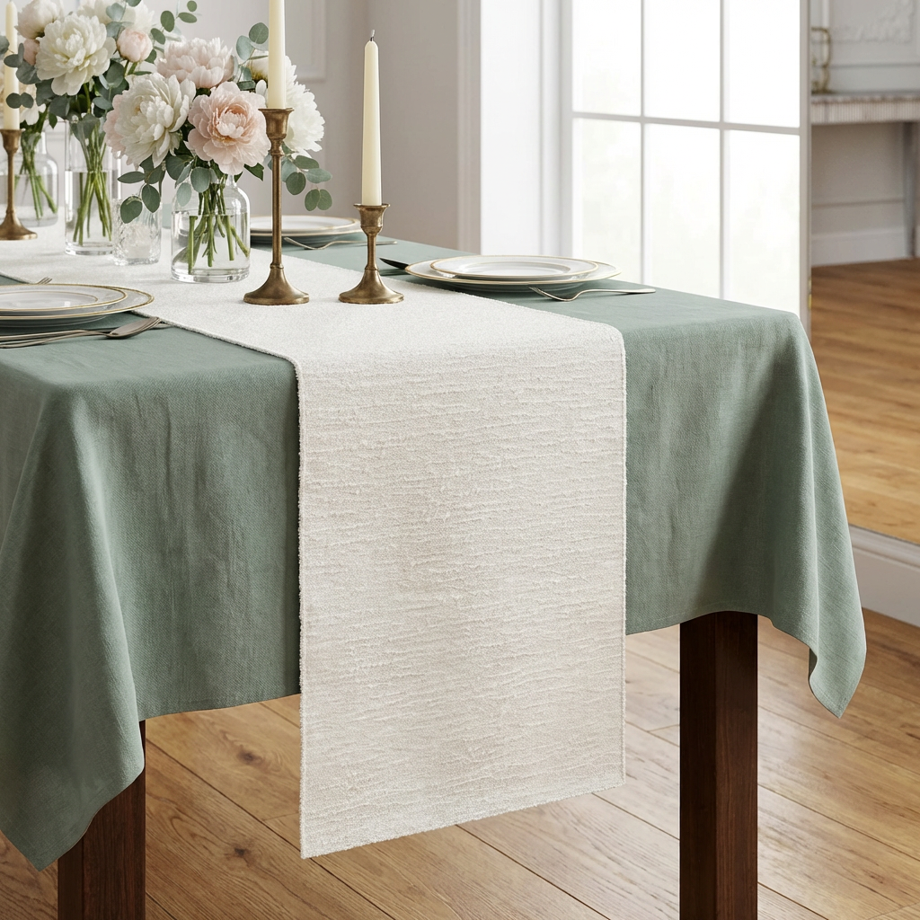 Luxury Boucle Table Runner White - CV Linens
