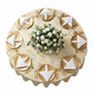 top view table setup with Marble Reversible Jacquard Tablecloth 120" Round  - Gold