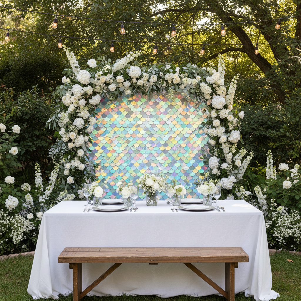 Mermaid Scale Sequin Wall Panel Backdrops (24 panels) - Iridescent Silver