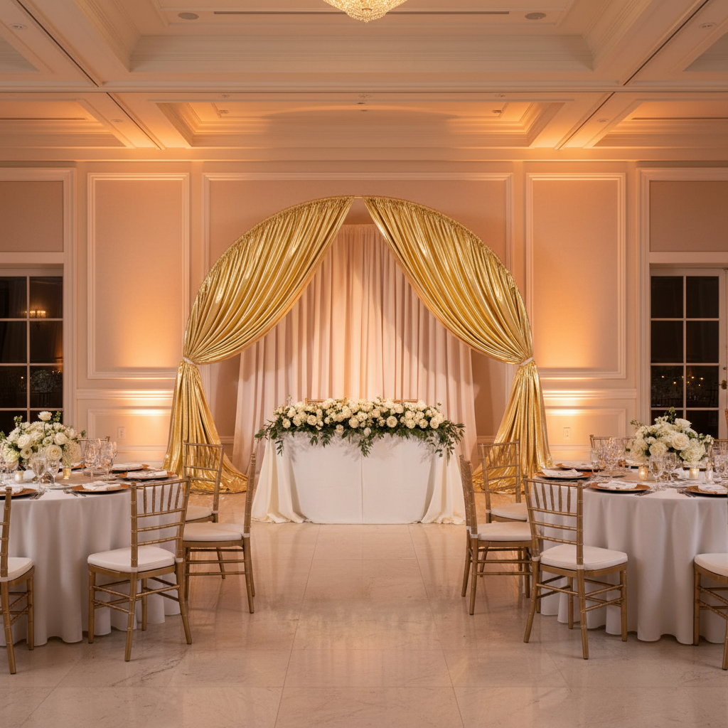 Metallic Gold Spandex Drape Curtain 10ft x 60" Wrinkle-Free Backdrop Panel