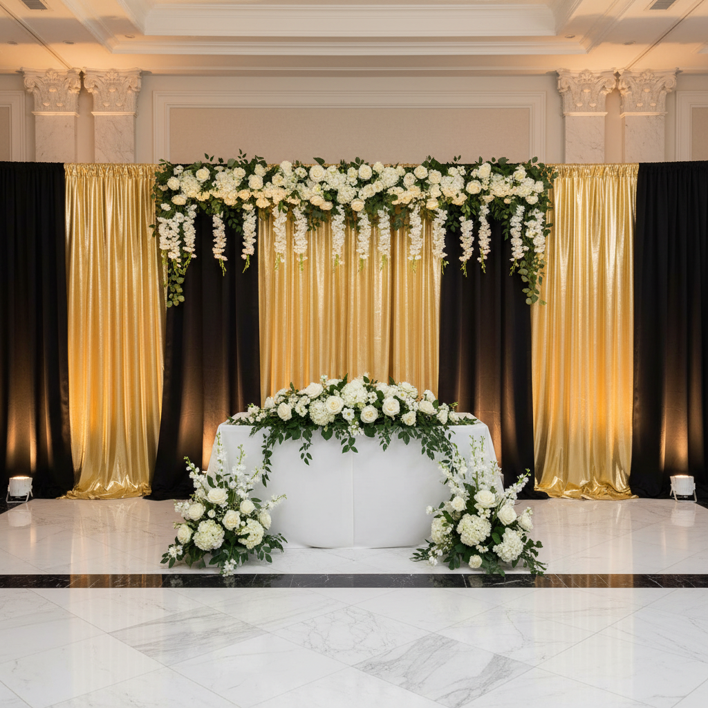 Metallic Gold Spandex Drape Curtain 12ft x 60" Wrinkle-Free Backdrop Panel