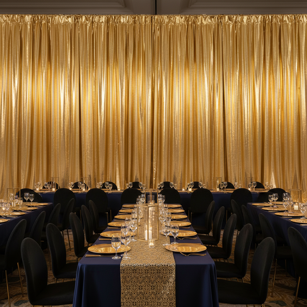 Metallic Gold Spandex Drape Curtain 14ft x 60" Wrinkle-Free Backdrop Panel