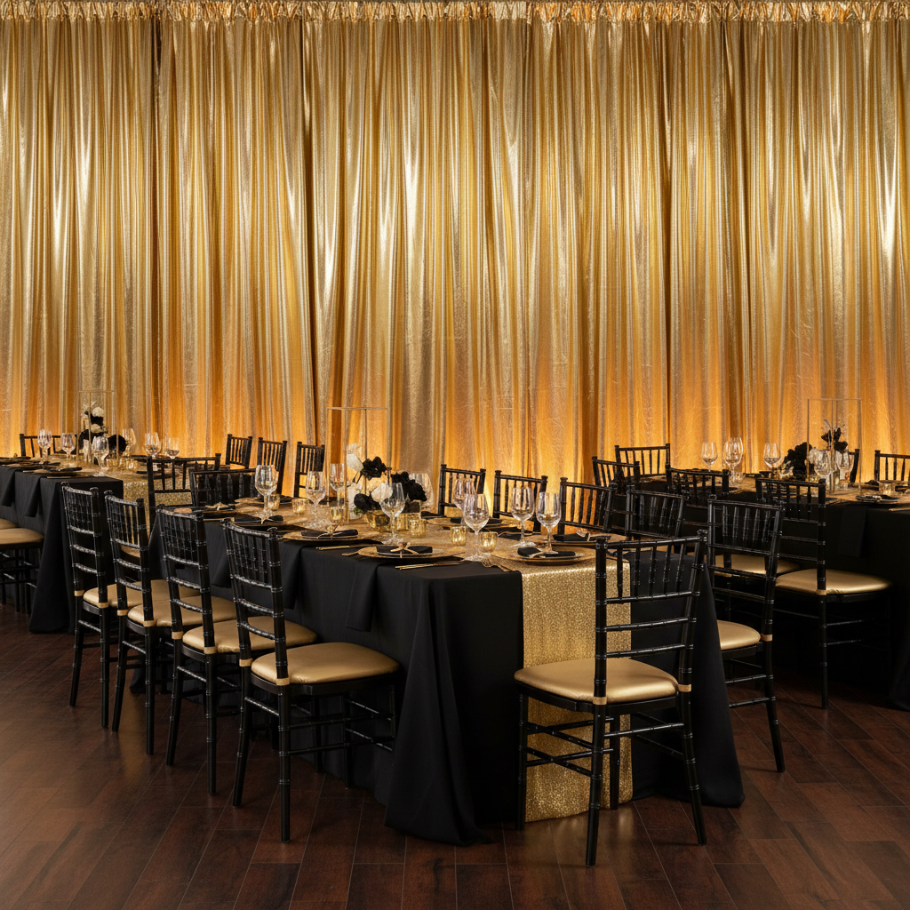 Metallic Gold Spandex Drape Curtain 14ft x 60" Wrinkle-Free Backdrop Panel