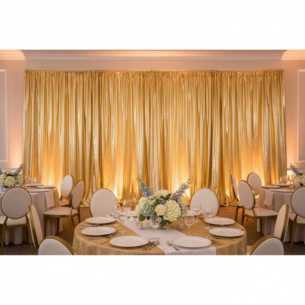 Metallic Gold Spandex Drape Curtain 14ft x 60" Wrinkle-Free Backdrop Panel