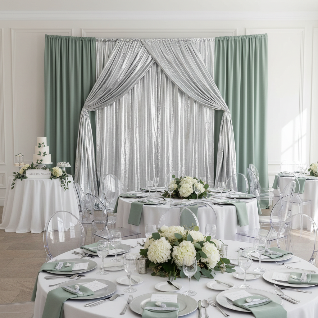 Metallic Silver Spandex Drape Curtain 10ft x 60" Wrinkle-Free Backdrop Panel