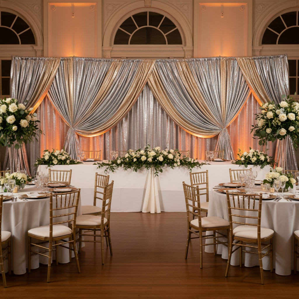 Metallic Silver Spandex Drape Curtain 10ft x 60" Wrinkle-Free Backdrop Panel