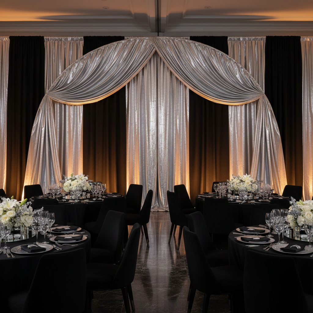 Metallic Silver Spandex Drape Curtain 10ft x 60" Wrinkle-Free Backdrop Panel