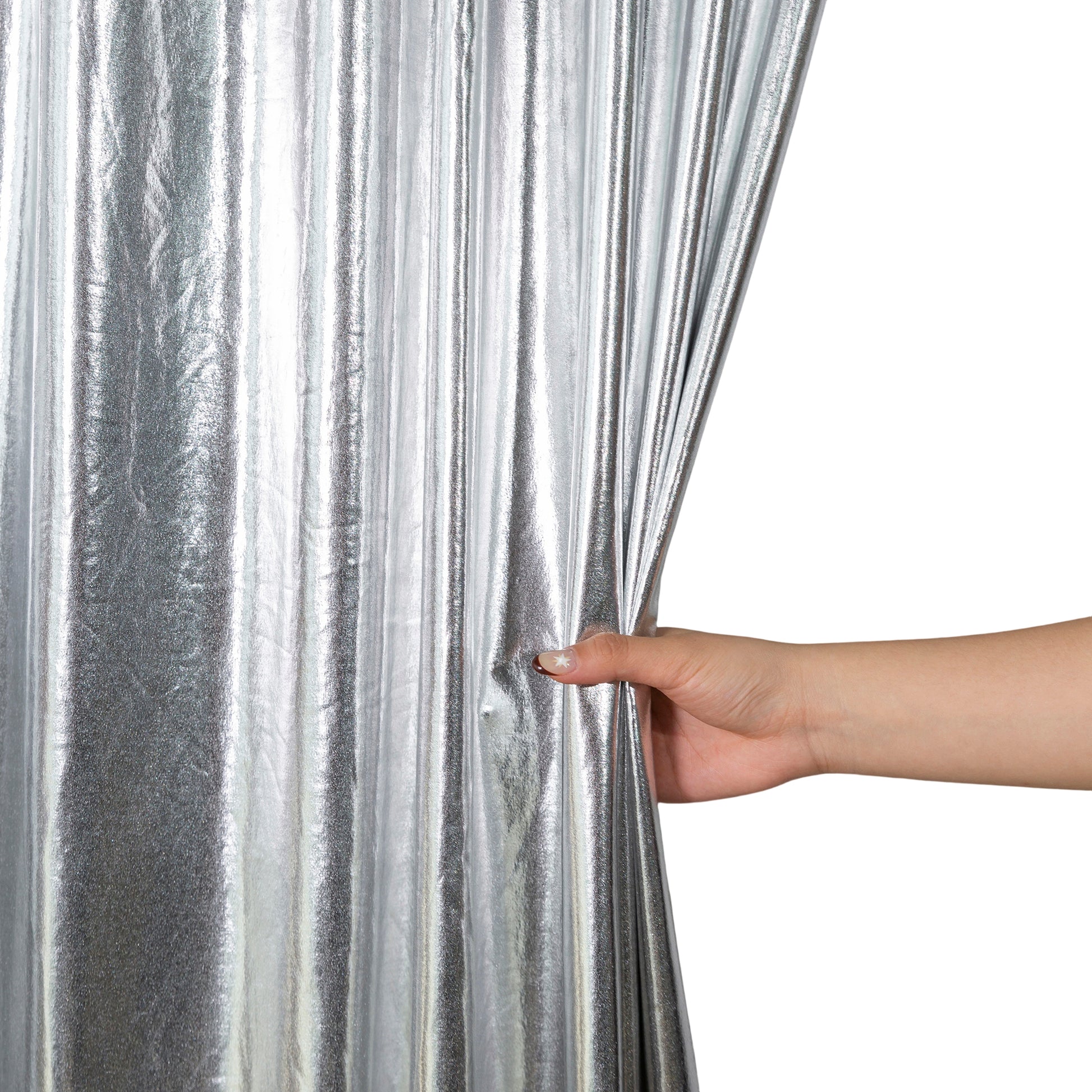 Metallic Silver Spandex Drape Curtain 12ft x 60" Wrinkle-Free Backdrop Panel close up