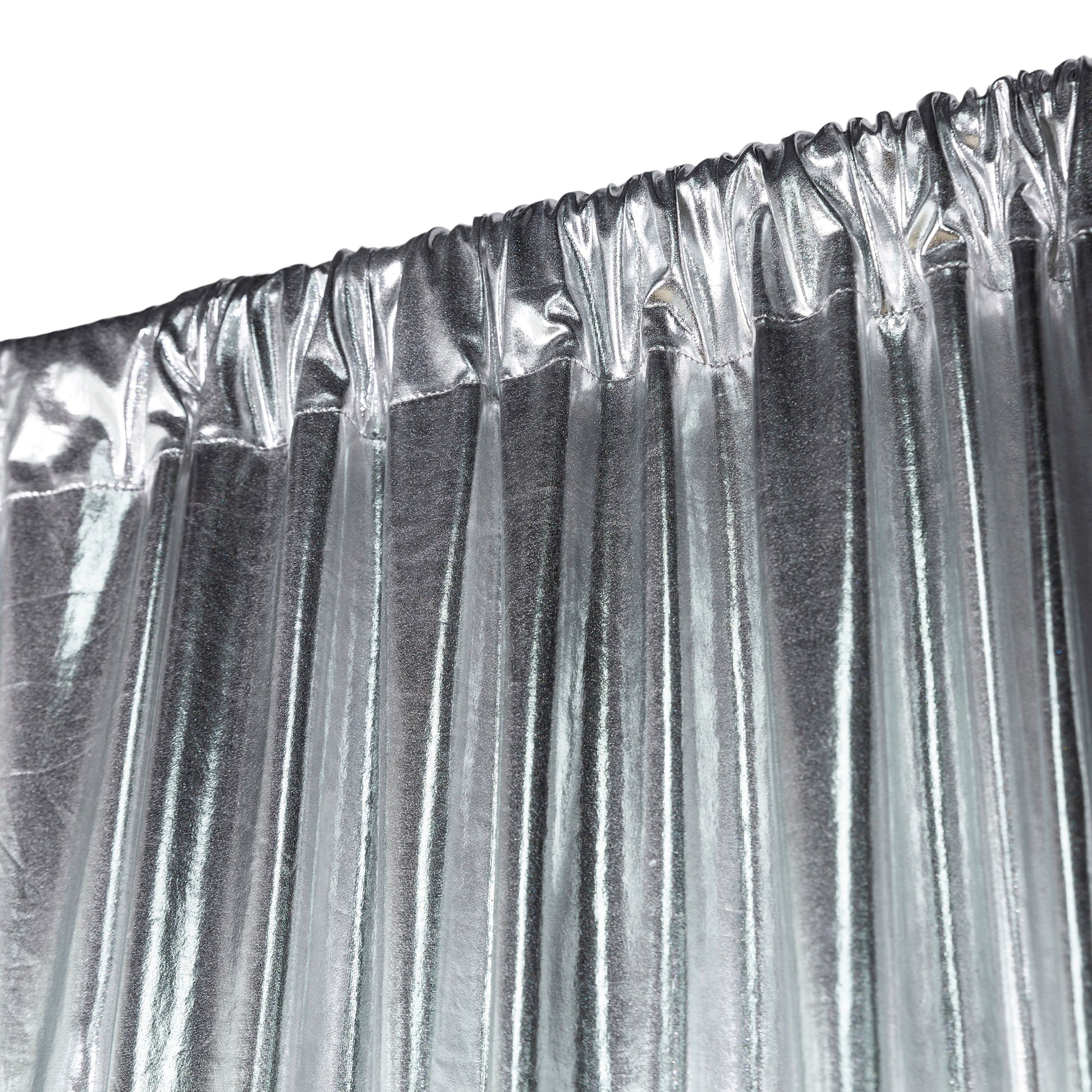 Metallic Silver Spandex Drape Curtain 12ft x 60" Wrinkle-Free Backdrop Panel corner close up