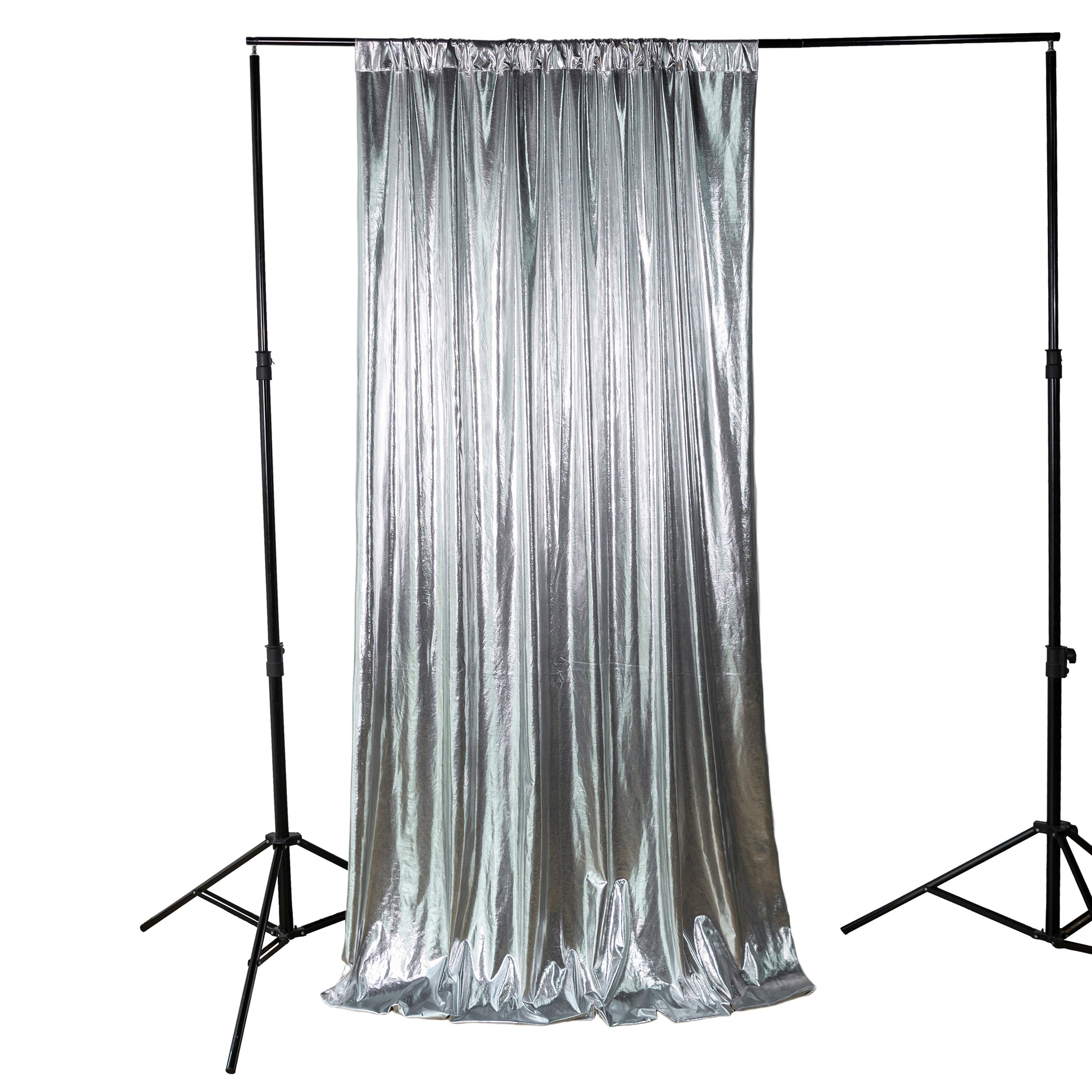 Metallic Silver Spandex Drape Curtain 12ft x 60" Wrinkle-Free Backdrop Panel full view