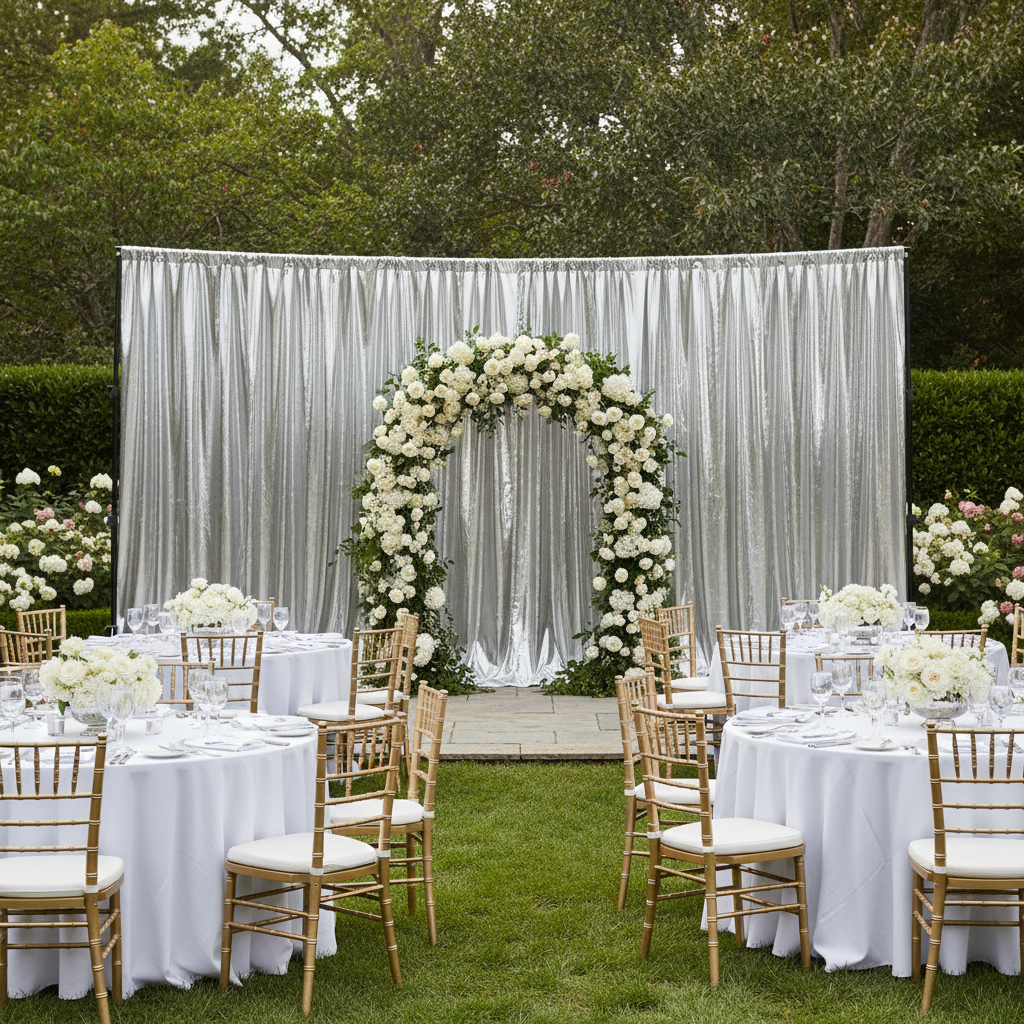 Metallic Silver Spandex Drape Curtain 12ft x 60" Wrinkle-Free Backdrop Panel