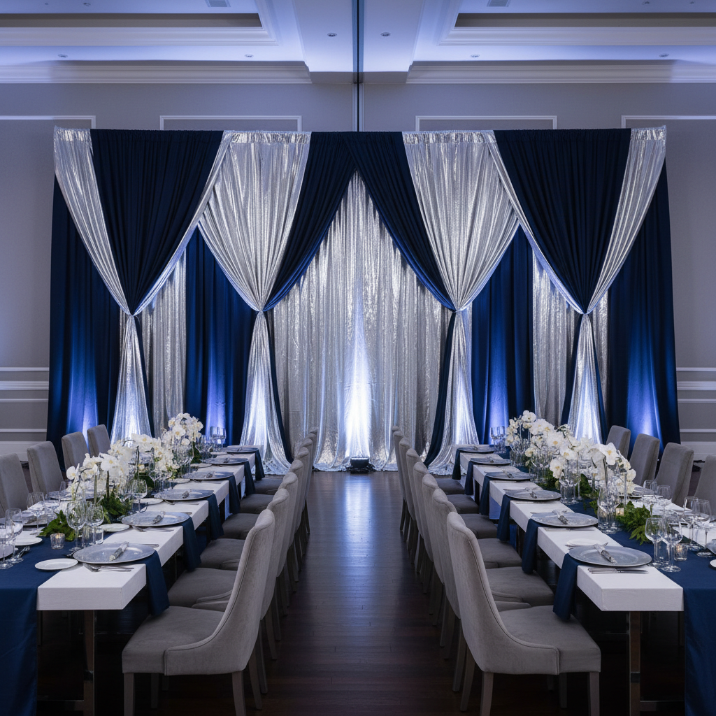 Metallic Silver Spandex Drape Curtain 14ft x 60" Wrinkle-Free Backdrop Panel