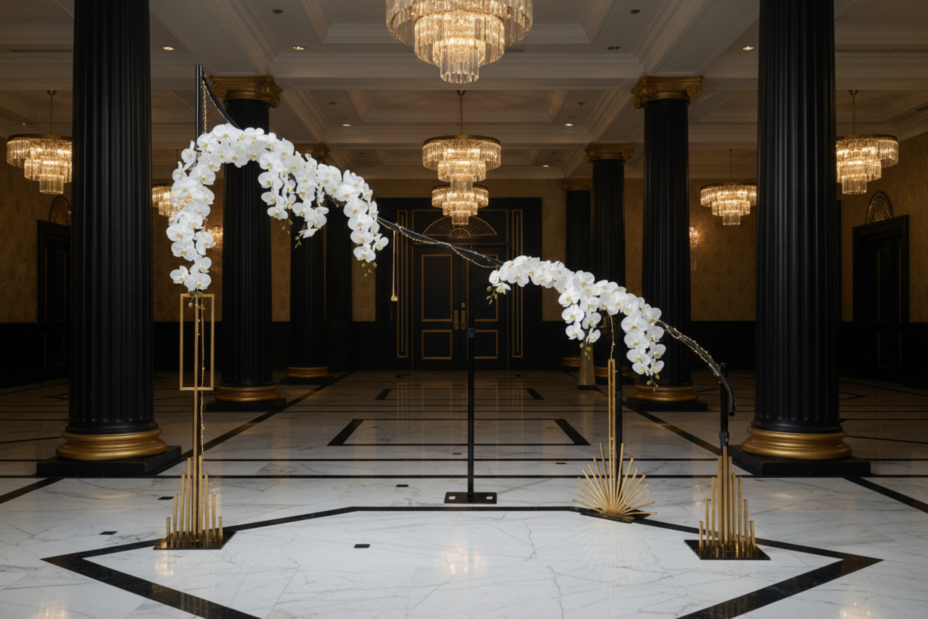 entrance backdrop with Modern S-Curved Metal Wedding Arch Backdrop Frame