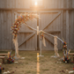 outdoor rustic barn opening celebration with Modern S-Curved Metal Wedding Arch Backdrop Frame