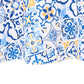 Morocco Mediterranean 120" Round Tablecloth patter and edge finish close up