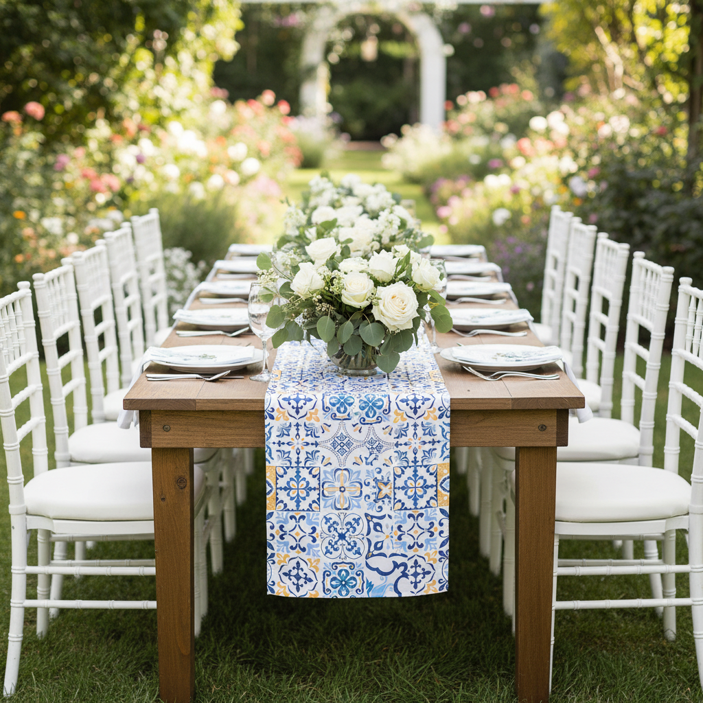 Polyester Table Runner | CV Linens™ - Morocco Mediterranean Table