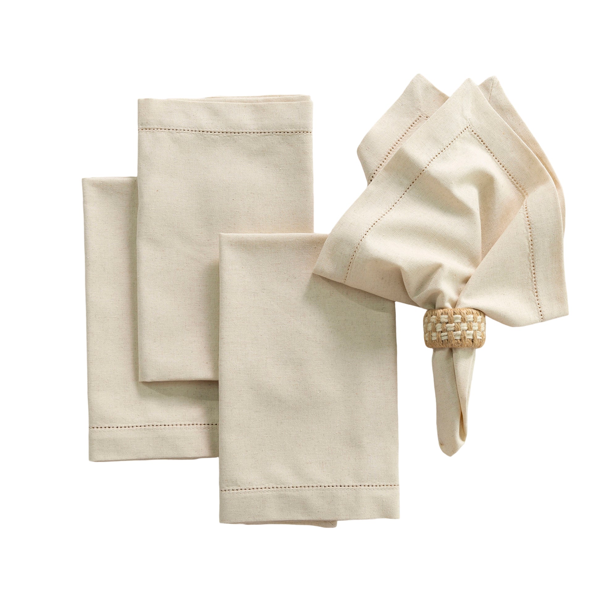 Hemstitch Linen Napkins Natural set of 4 bundle