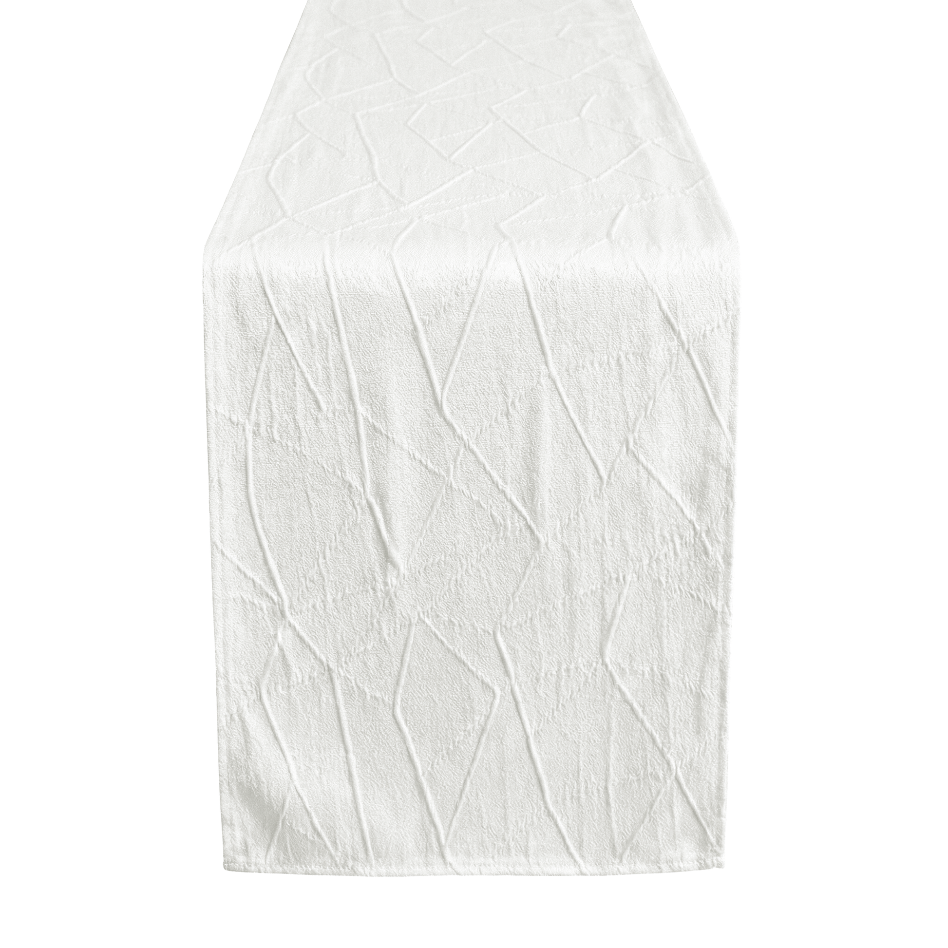 Embossed Geometric Jacquard Table Runner Light Ivory/Off White end view
