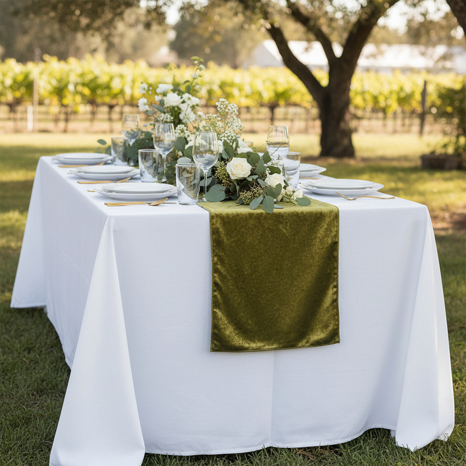 Velvet Table Runner Olive Green - CV Linens