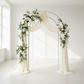 Open Center Wall Arched Backdrop Party Frame Stand with ivory fabric bolt and orchids 