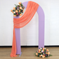 Open Center Wall Arched Backdrop Party Frame Stand with lavender spandex cover and coral chiffon curtain