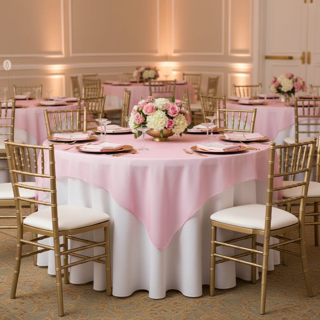Organza 72" Square Table Overlay - Pink