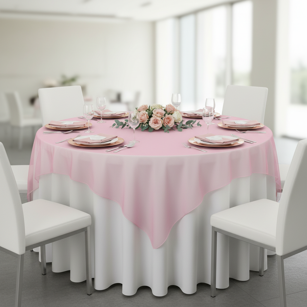 Organza 72" Square Table Overlay - Pink