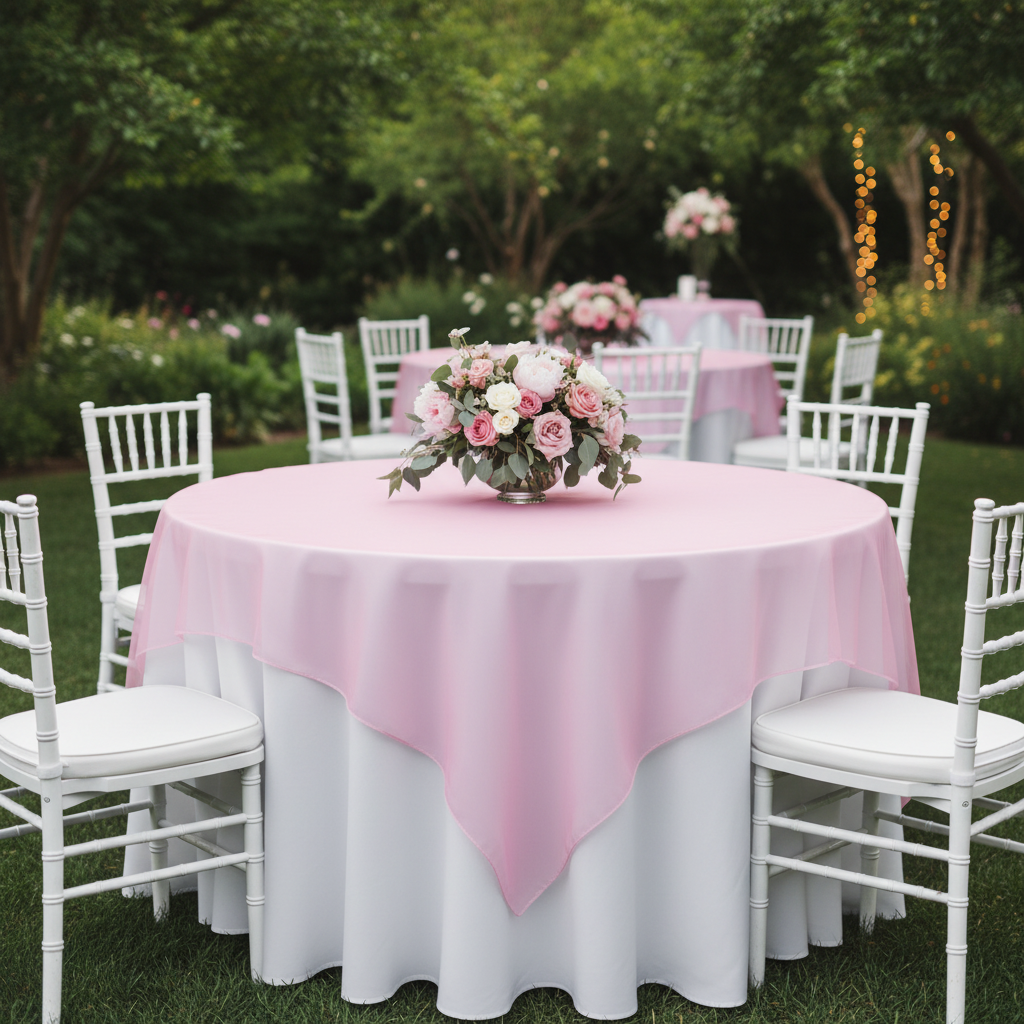 Organza 72" Square Table Overlay - Pink