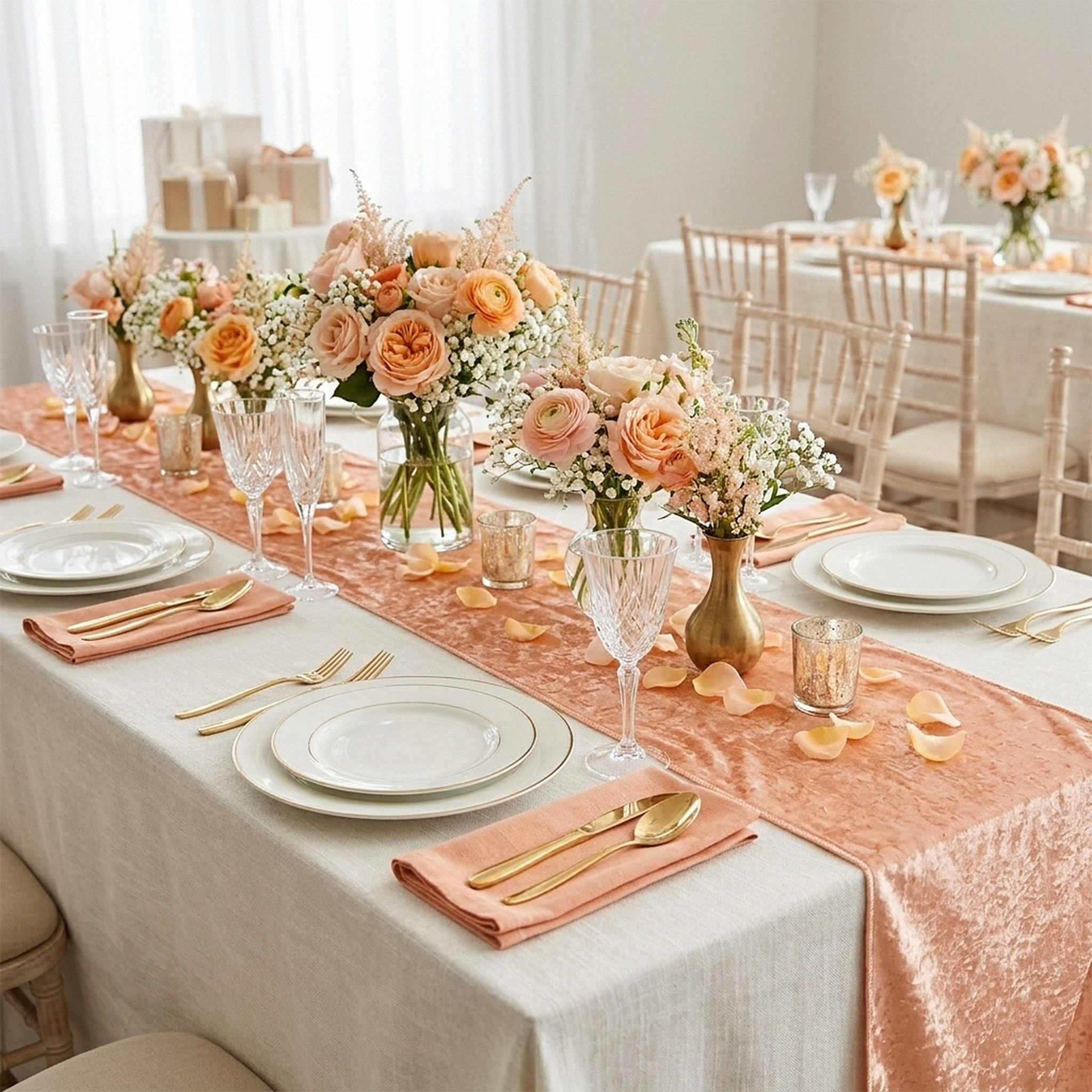 Velvet Table Runner Peach - CVLinens

