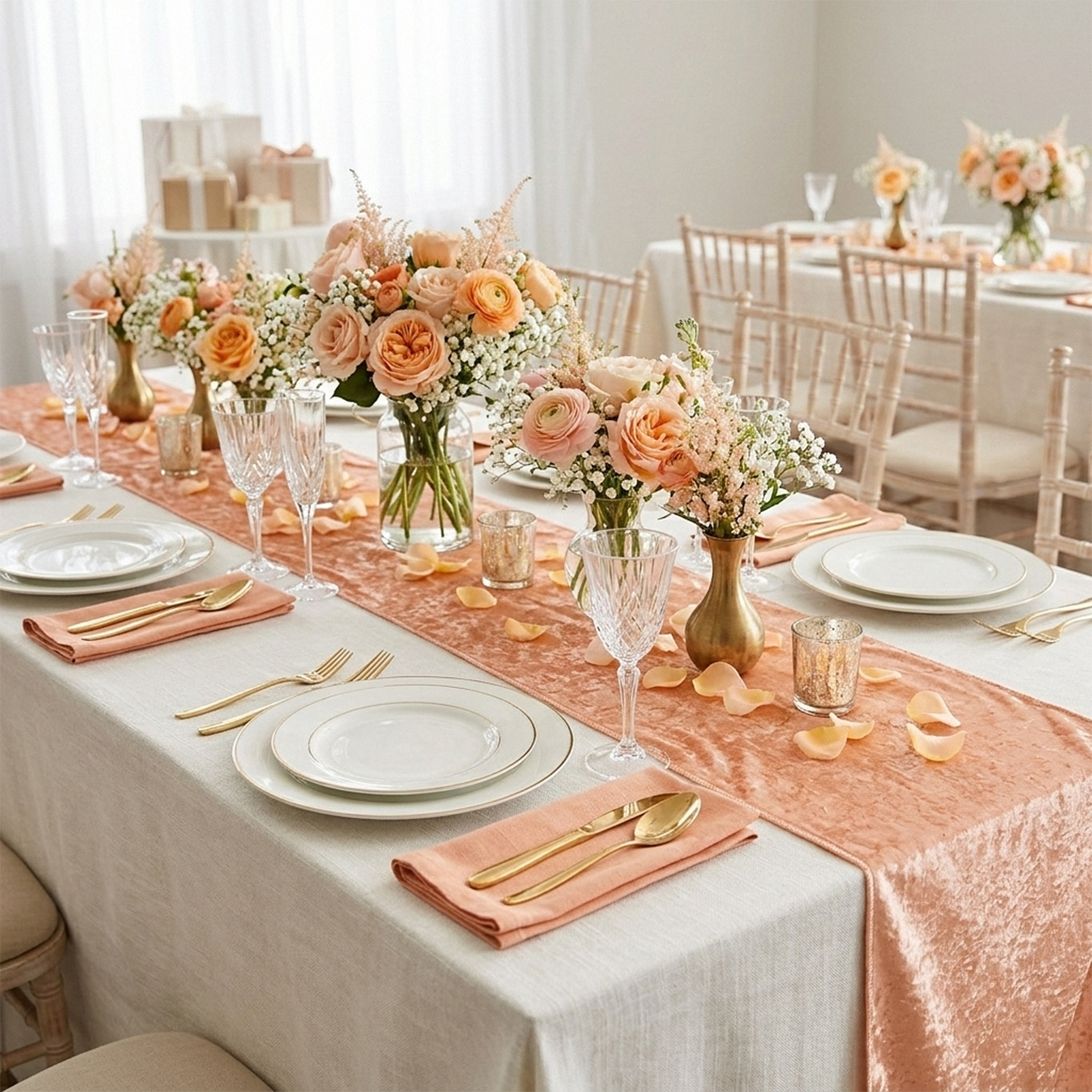 Velvet Table Runner Peach - CVLinens
