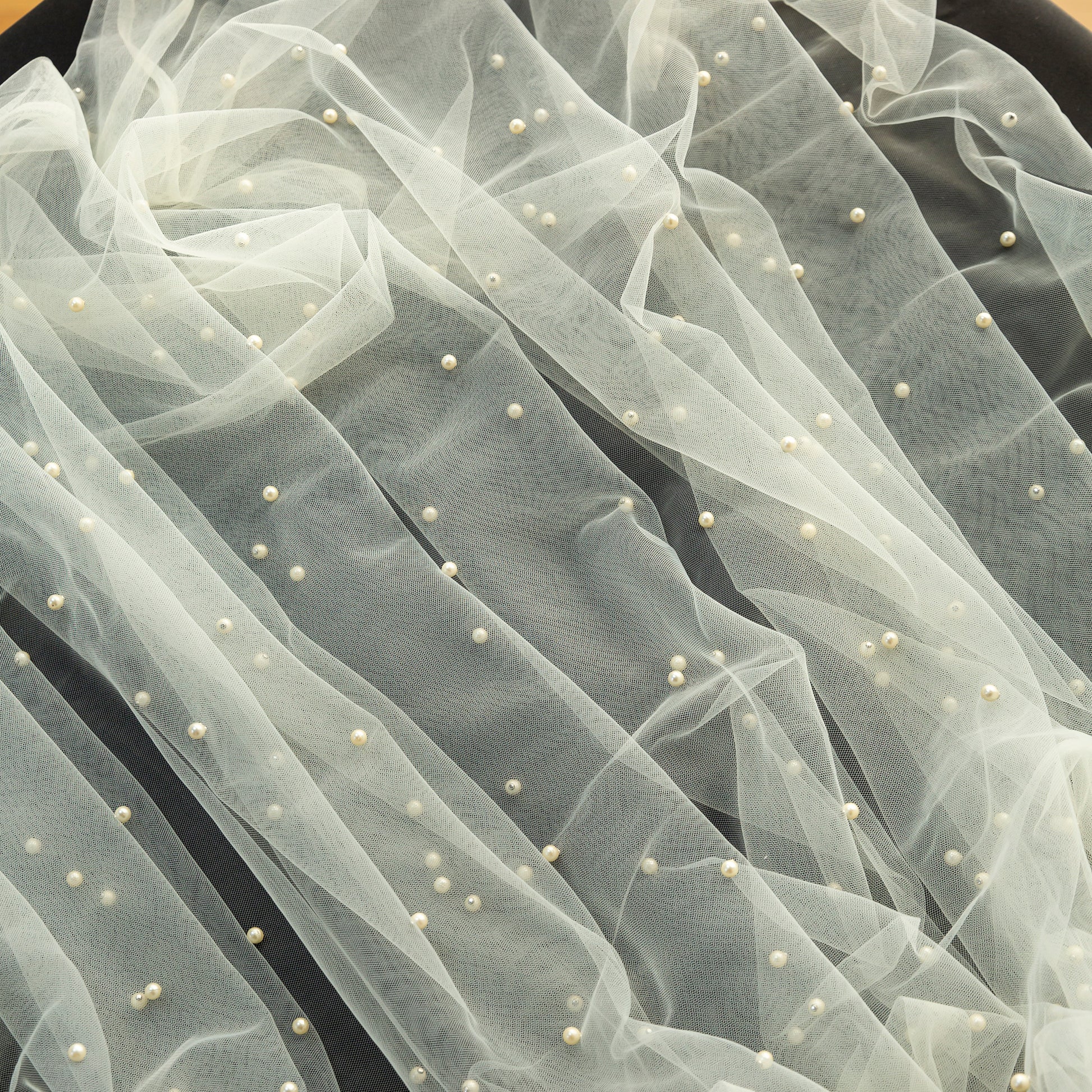 Pearl Tulle Fabric Ivory close up
