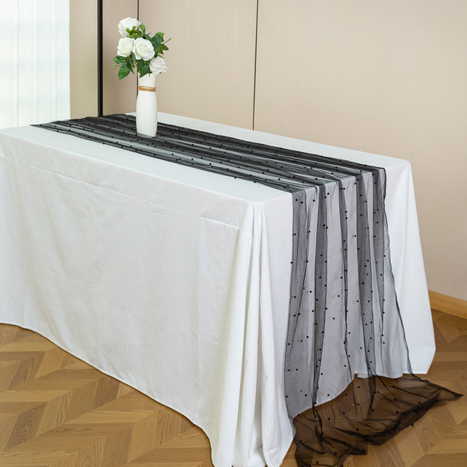 Pearl Tulle Table Runner 30" x 120" Black 