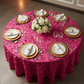 Petal-Circle-Taffeta-132-Round-Tablecloth-Fuchsia | charger plate | napkin | dinner plate | wine goblet |